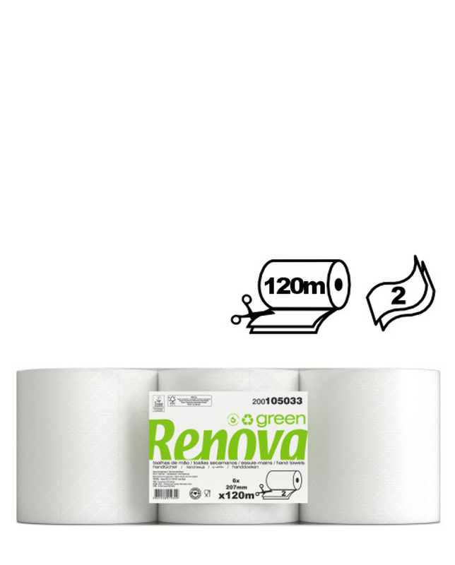 Toalla Secamanos Renovagreen con Corte Automático 2C 6x120m Toalla Secamanos Renovagreen con Corte Automático 2C 6x120m